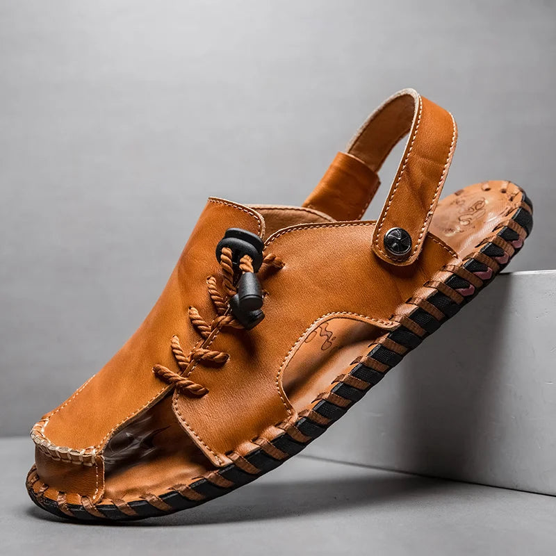 Fashion Mens Sandals Genuine Leather Summer Beach Slippers Male Non-Slip Soft Comfortable Outdoor Shoes High Quality Man Sandals