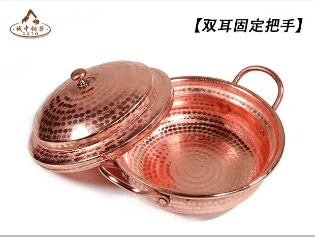 Handmade Pure Copper Double-Ear Rice Pot with Thickened Base Premium Heat Conduction Cookware for Noodles Soup Durable