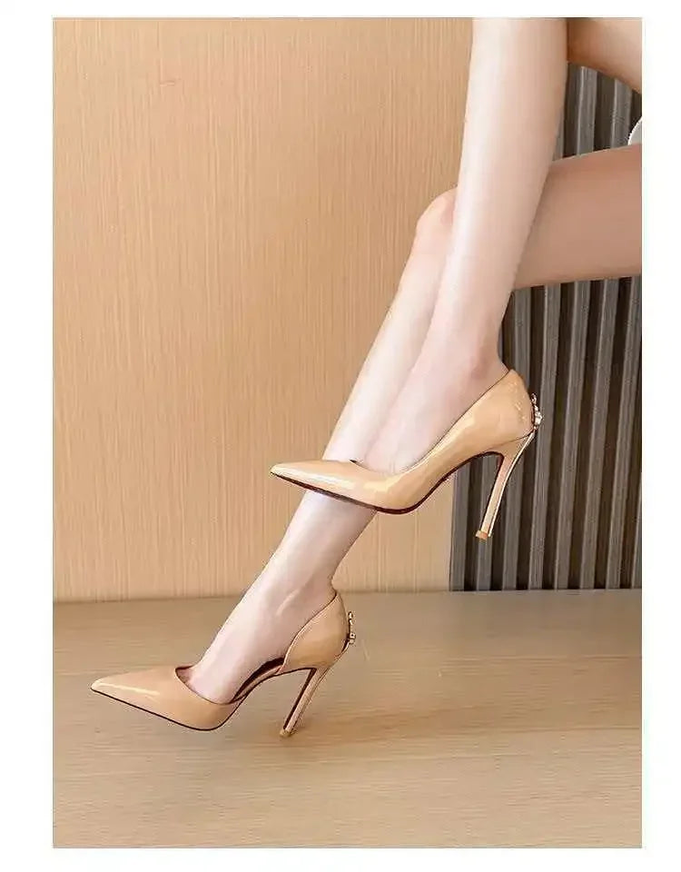 8CM Fashion Womens High Heel High Quality Metal Scepter Stiletto Pointed Leather Women Shoes Premium Single Shoes for Women