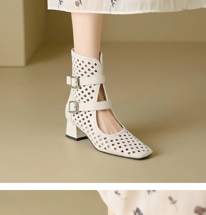Sexy Brand Luxury Gold Gladiator Sandals Platform Beige Summer Mesh Grid Ankle Boots Roman Sandals For Woman Genuine Leather