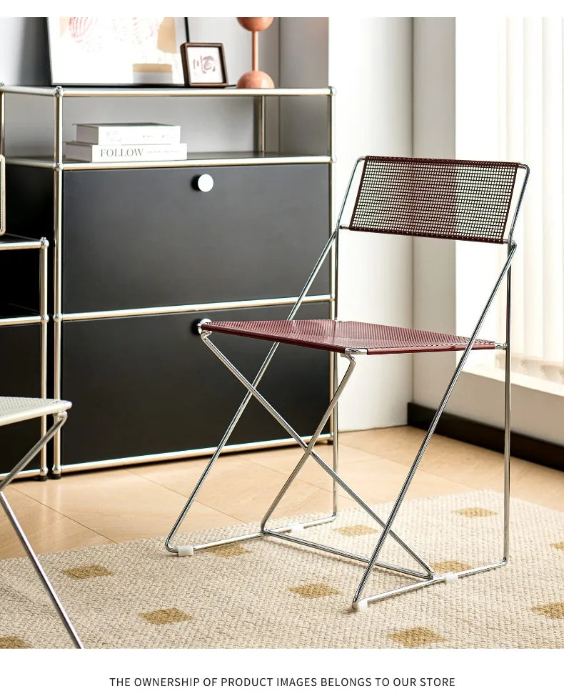 Korean Iron Dining Chair with Backrest Modern Minimalist Stackable Chair for Kitchen Designer Creative Metal Seat for Restaurant