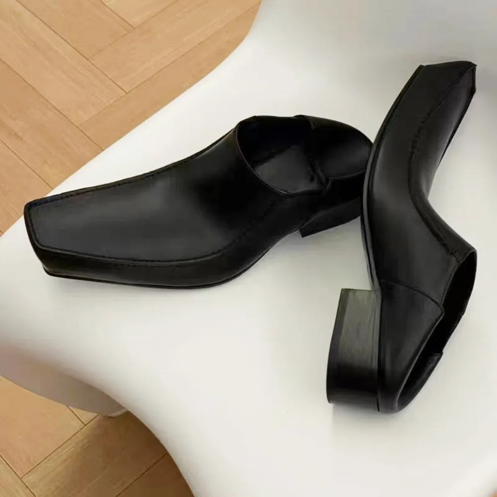 Women/Men's Square Toe Flat Derby Shoes Black Leather Shoes 2026 New Fashion Office Party Dress Business Shoes 35-43