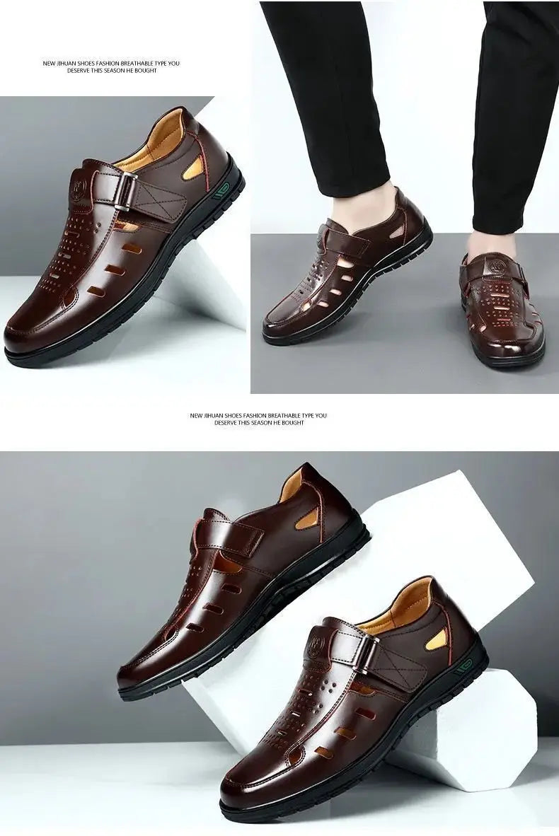 Men Genuine Leather Sandals Summer Breathable Casual Shoes for Man Slip on Clogs Outdoor Non Slip Hand Made Sandalias