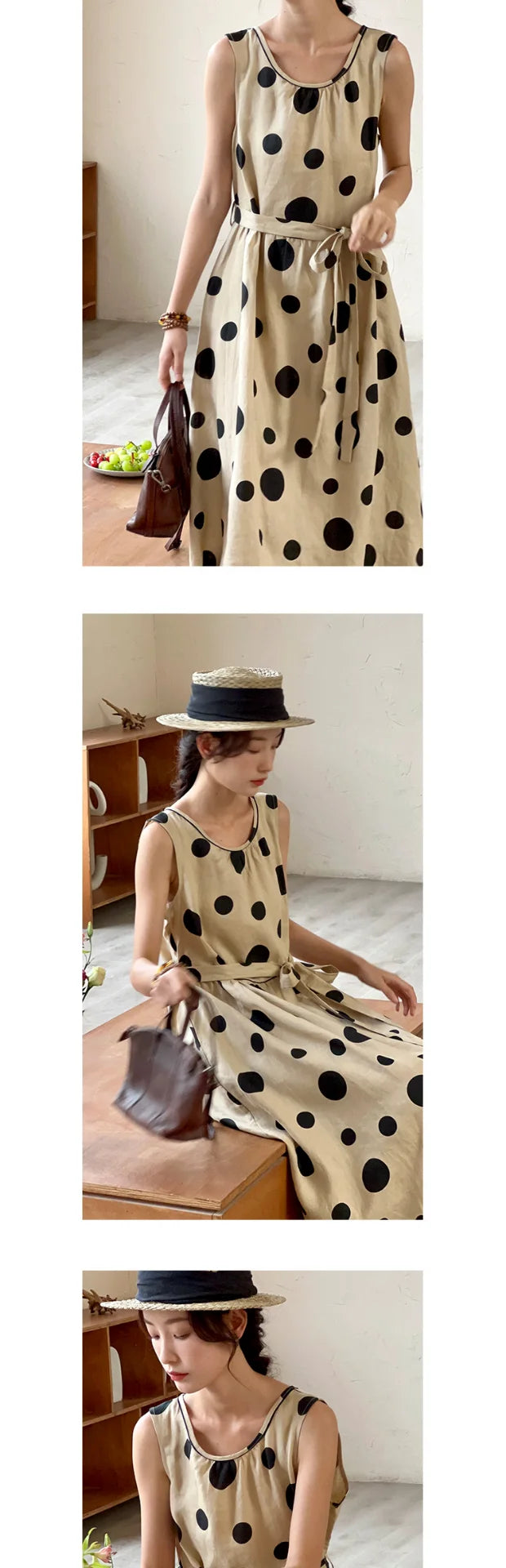 Faionable Polka Dot Svel Vest Dr Women's Summer Loose Forest System A-Line Midi Skirt Slimming Midi Dr