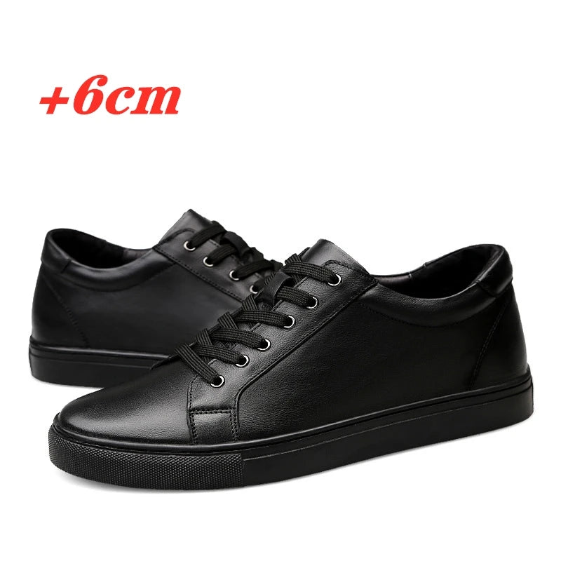 Man Elevator Shoes Height Increase Insoles High Heels Shoes 5-6CM Shoes Tall Shoes White Genuine Leather Shoes Men Sneakers