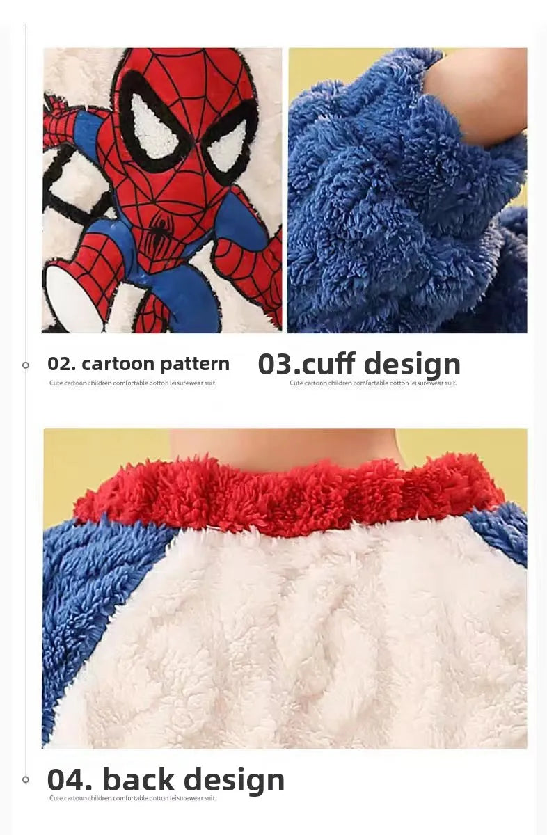 Autumn/Winter Disney Children Clothes Boys Sleepwear Set Flannel Thick Warm Pants Set Pajamas Two Pieces Kids Clothes Spiderman