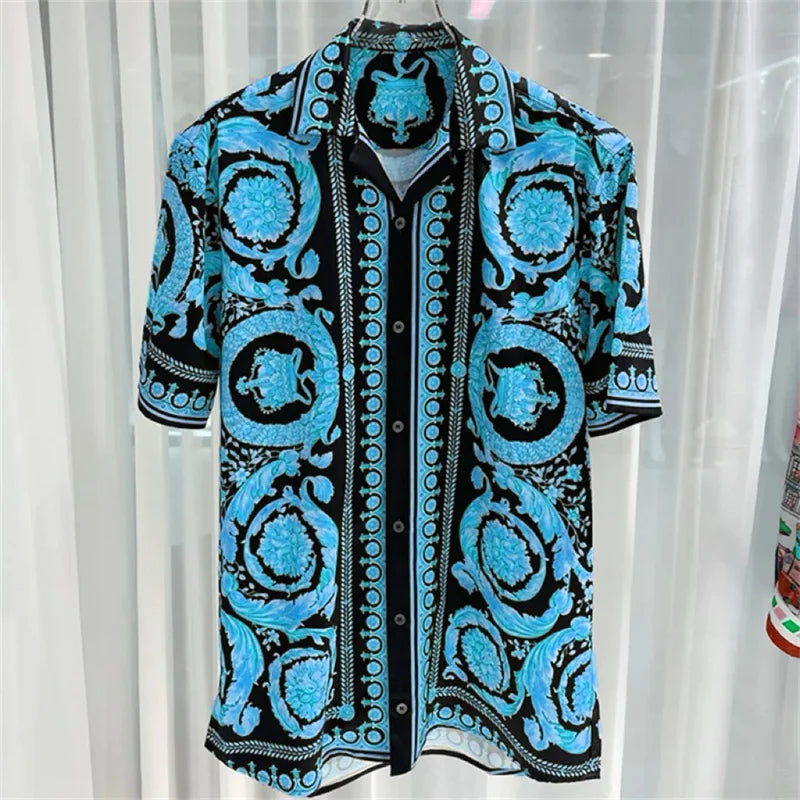 2025 Spring and Summer New Fashion Digital Printing Men's Short Sleeve Shirt High Quality Comfortable Lightweight Fabric
