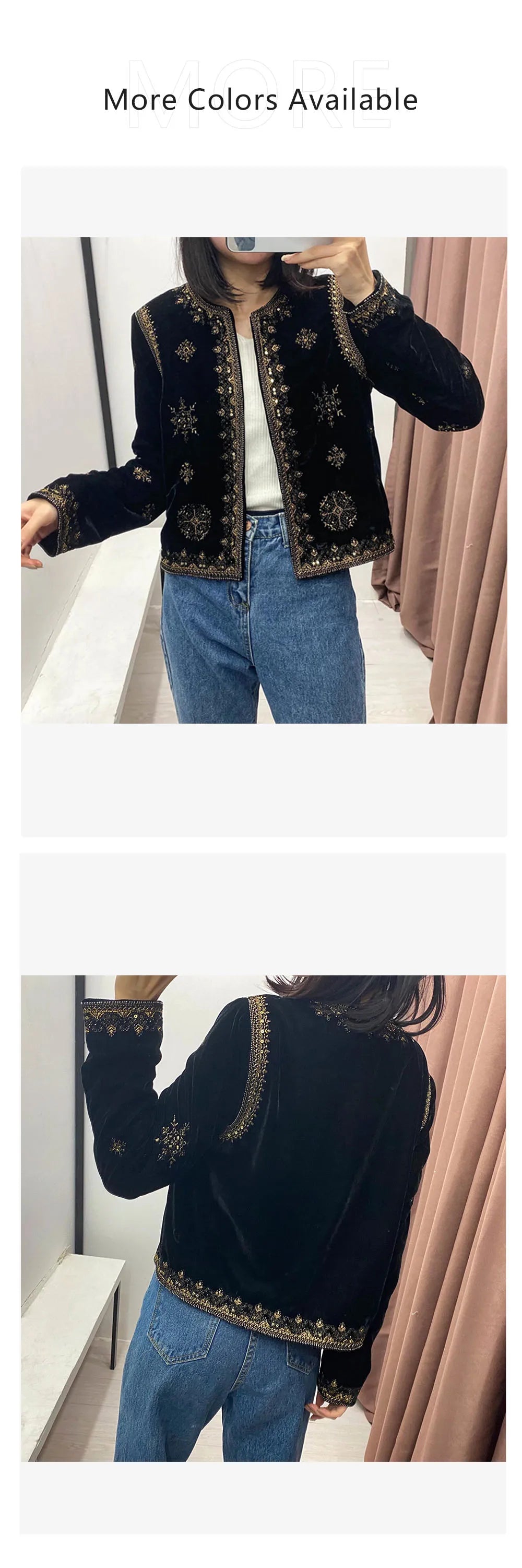 2025 Zarb Spring/Summer New Women's Fashion and Versatile Slim Fit Trendy Palace Embroidered Velvet Coat