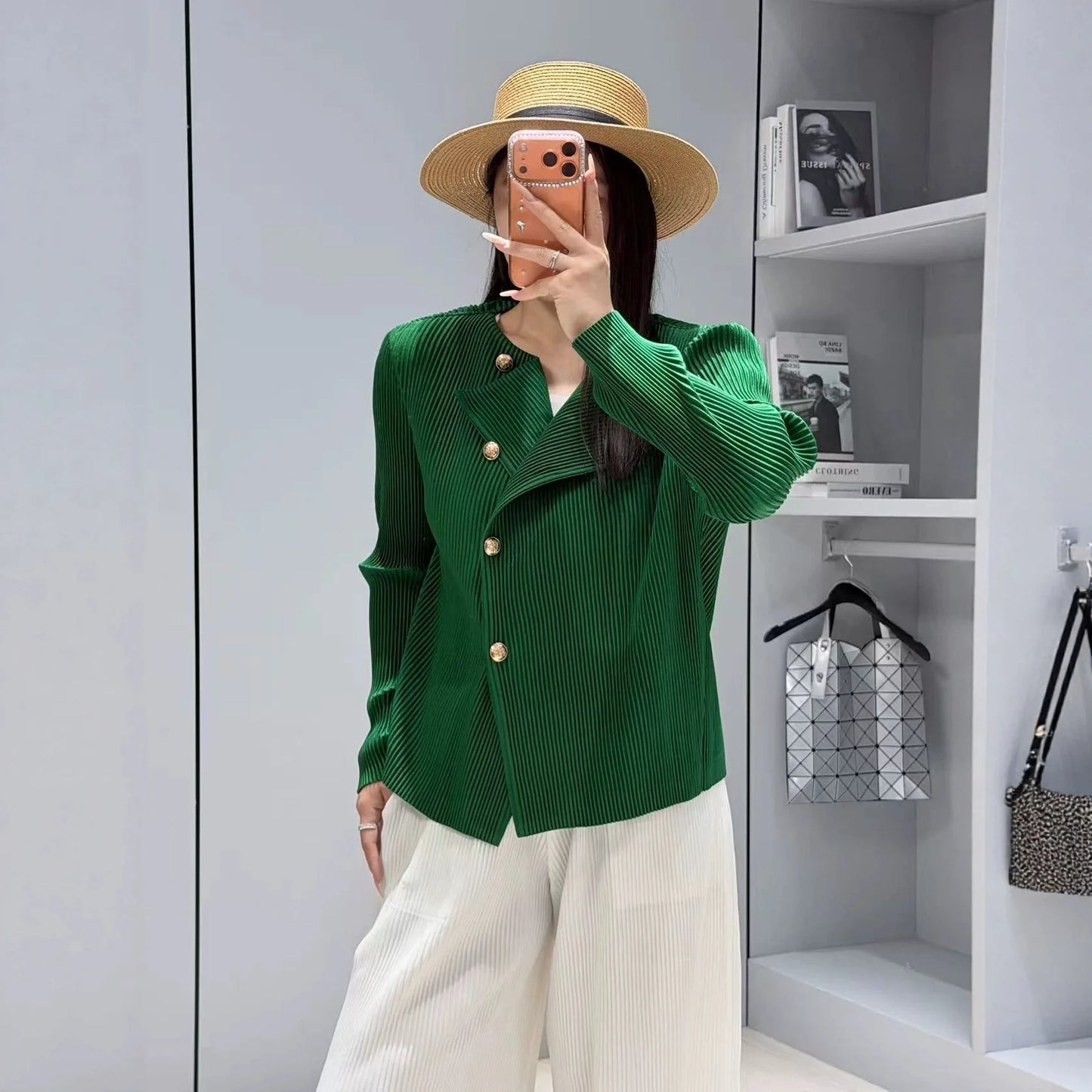 Miyake Style Pleated Blazer  in Spring and Autumn Irregular Design Large Lapel Cardigan Temperament Versatile Pleated Top