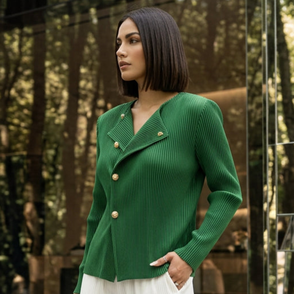 Miyake Style Pleated Blazer  in Spring and Autumn Irregular Design Large Lapel Cardigan Temperament Versatile Pleated Top