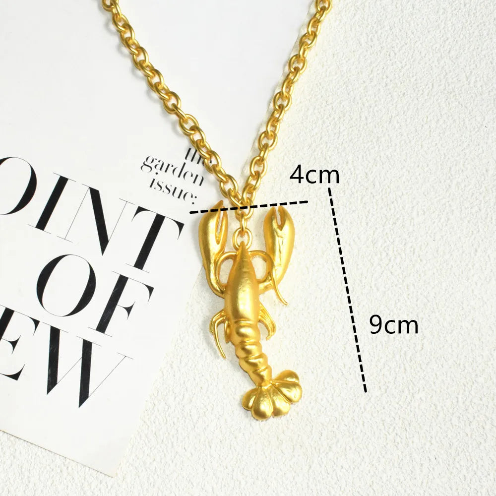 New Brand Fashion Show Metal Alloy Lobster Pendant Necklace For Women Jewelry Trendy Girls' Sweater Chain Necklace Accessories
