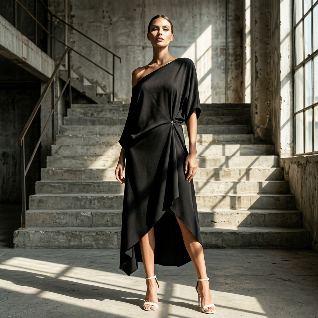 Elegant Off Shoulder Half Sleeve Dress Women Summer Batwing Sleeves Irregular Button Design Vintage Casual Holiday Beach Dresses