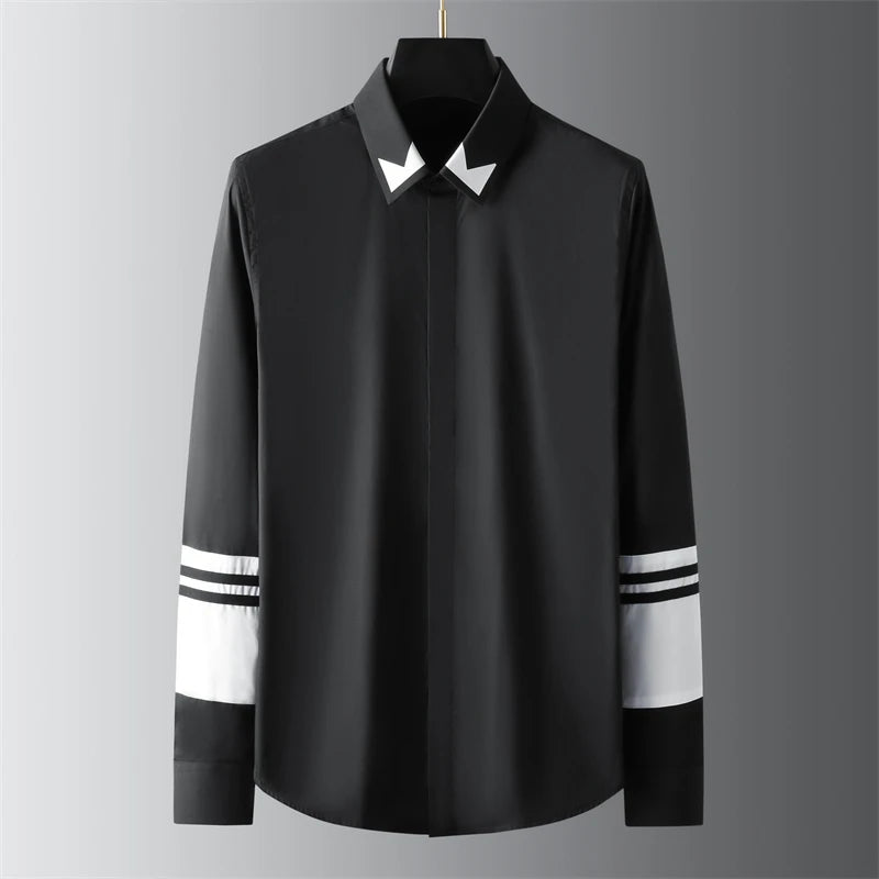 High-end men's shirt printed men's shirt long-sleeved lapel shirt daily outdoor shopping comfortable fabric large size xs-6xl