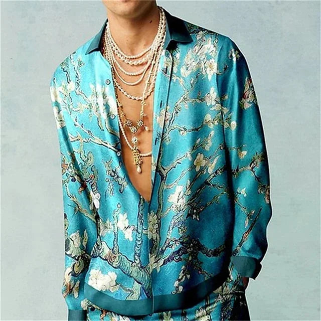 Casual Simple Long Sleeve Shirt Men's Fall Men's Shirt Long Sleeve Men's Ethnic Style Graphic 3d Print Holiday Button Men's Shir
