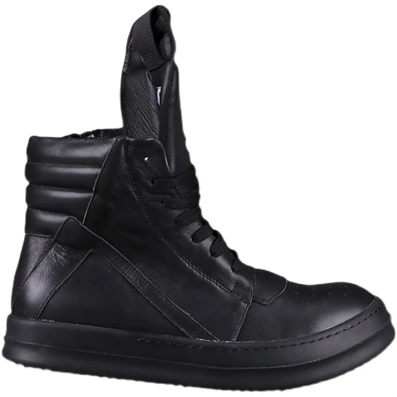 Men's Casual Shoes Genuine Leather Shoes for Women Owen Geo Black Solid Sneakers Lace-up Men's Shoes