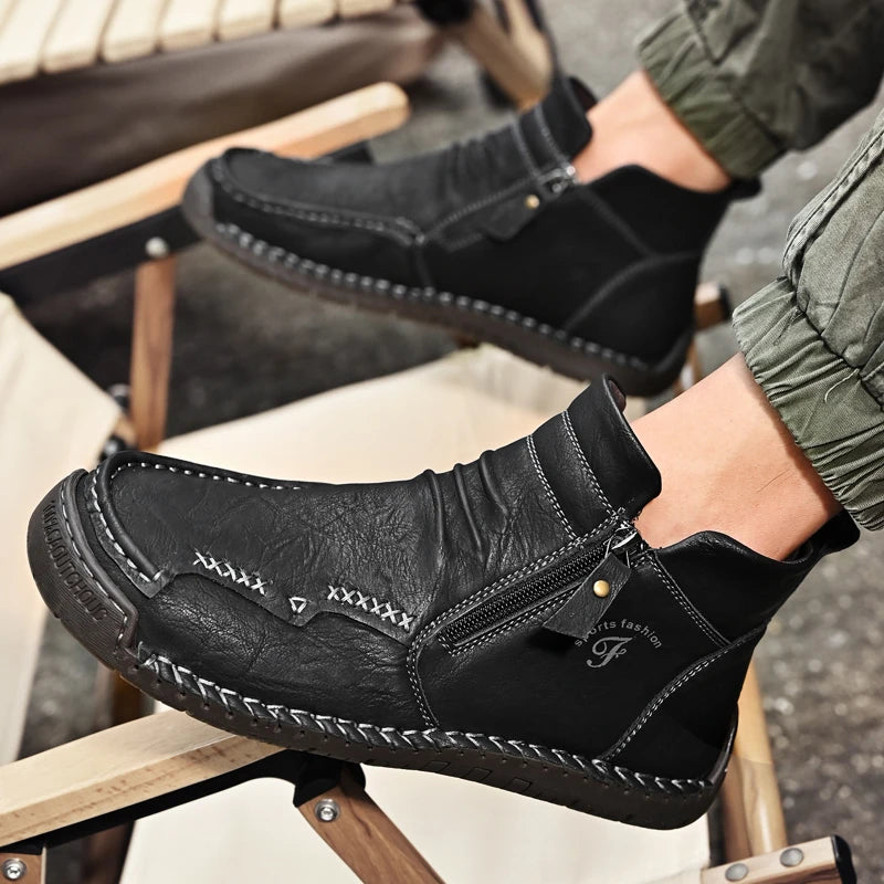 Men's Shoes Genuine Leather Luxury Slip on Shoe Handmade Ankle Boots Comfortable Timeless Winter Fashion Mid Cut Handmade Zipper Shoes