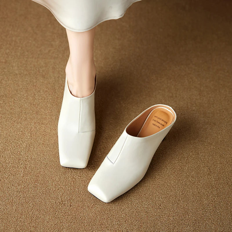 Dilalula 2025 Elegant Genuine Leather Thin High Mules Women Covered Toe Strange High Heels Ladies Party Dress Shoes Summer