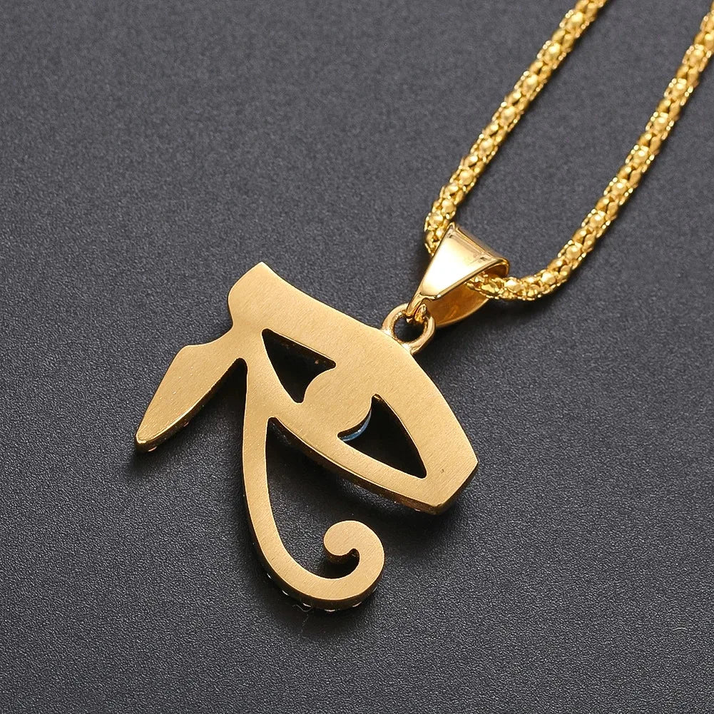 Horus's Eye Necklace Gold-coloured Stainless Steel Inlay Zircon Creativity Pendant Birthday Gift Amulet Ornament Fashion Jewelry
