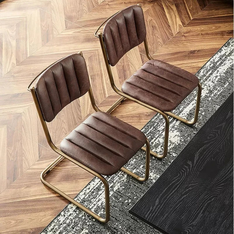 Mid-century Dining Chair Retro Iron Frame Armchair Postmodern Luxury Backrest Leisure Seat for Household Dining Room Furniture