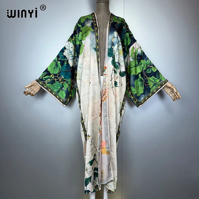 WINYI High-quality Double-sided Print abaya dubai luxury Dress Beach Wear Boho Cardigan Elegant Sexy Holiday Long Sleeve Kimono