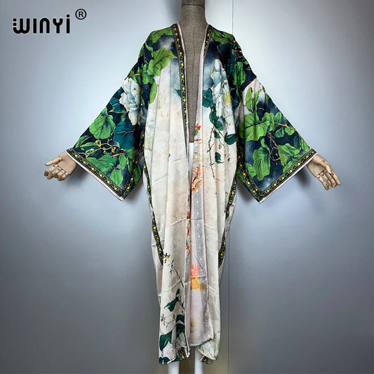 WINYI High-quality Double-sided Print abaya dubai luxury Dress Beach Wear Boho Cardigan Elegant Sexy Holiday Long Sleeve Kimono