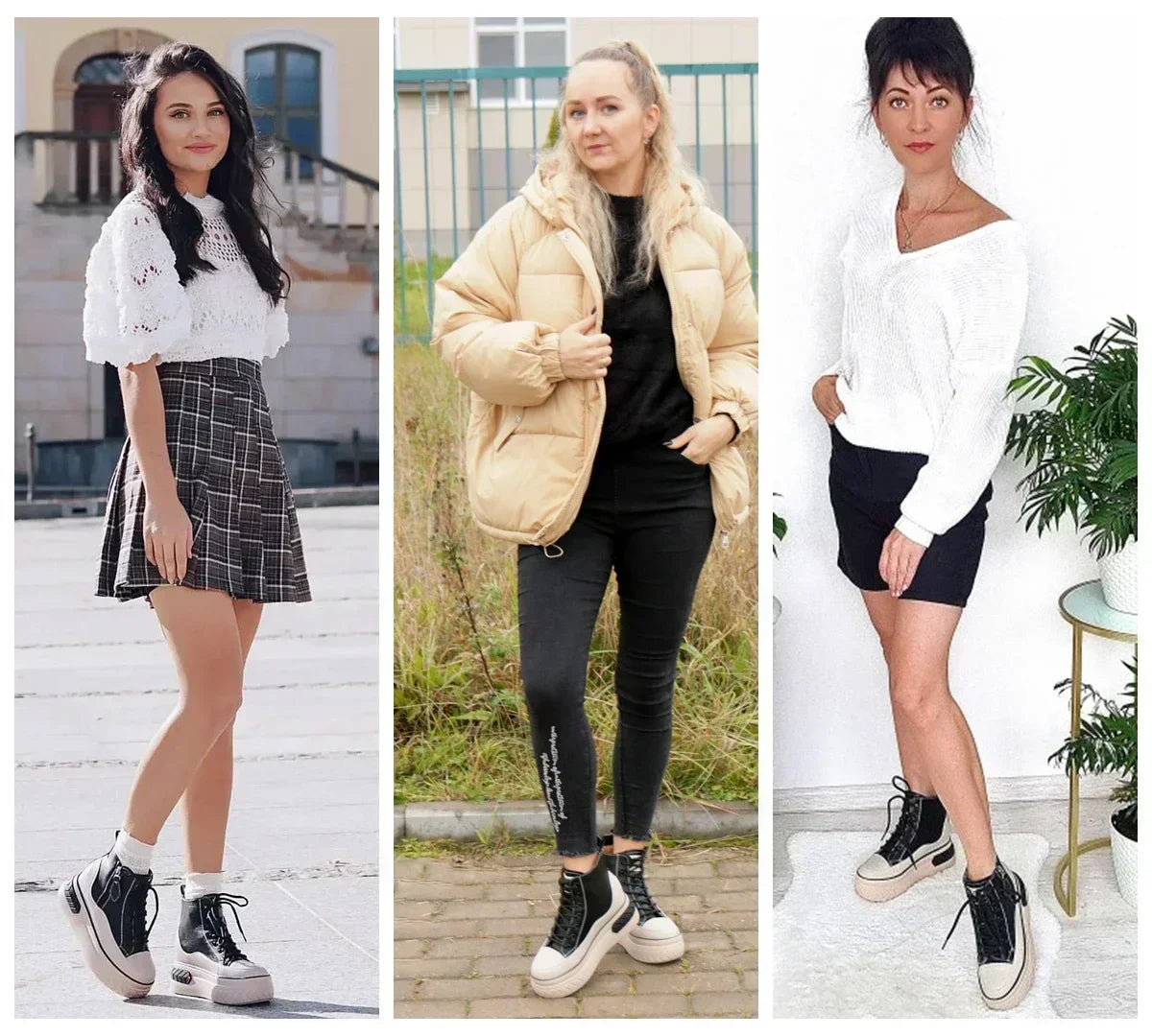 High Top Women Shoes Genuine Leather 8cm Platform Boots Ankle Wedge Hidden Heel Zip Autumn Warm Fur Winter Shoes Sneakers