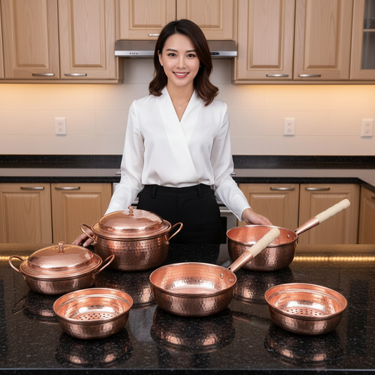 Handmade Pure Copper Double-Ear Rice Pot with Thickened Base Premium Heat Conduction Cookware for Noodles Soup Durable