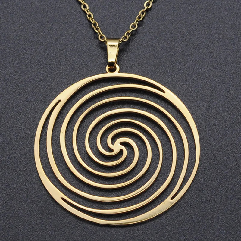 Laser Hollow Geometry Spiral Mosquito Coil Holder Titanium Steel Pendant Necklace Charms Men Women Dangle Chain Choker Jewelry