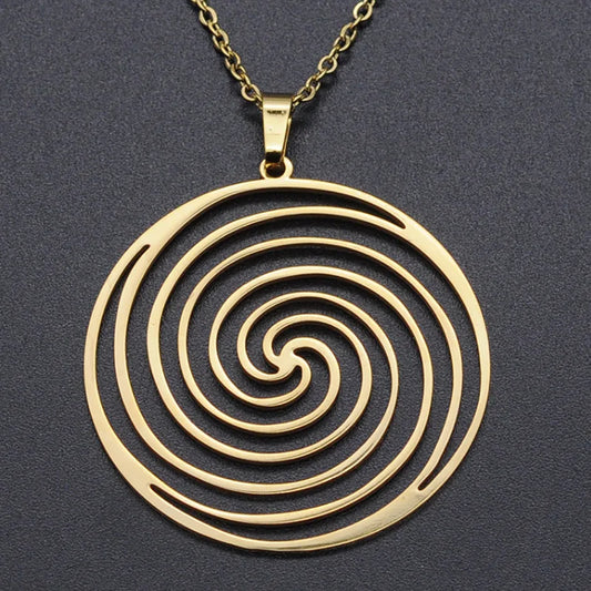 Laser Hollow Geometry Spiral Mosquito Coil Holder Titanium Steel Pendant Necklace Charms Men Women Dangle Chain Choker Jewelry