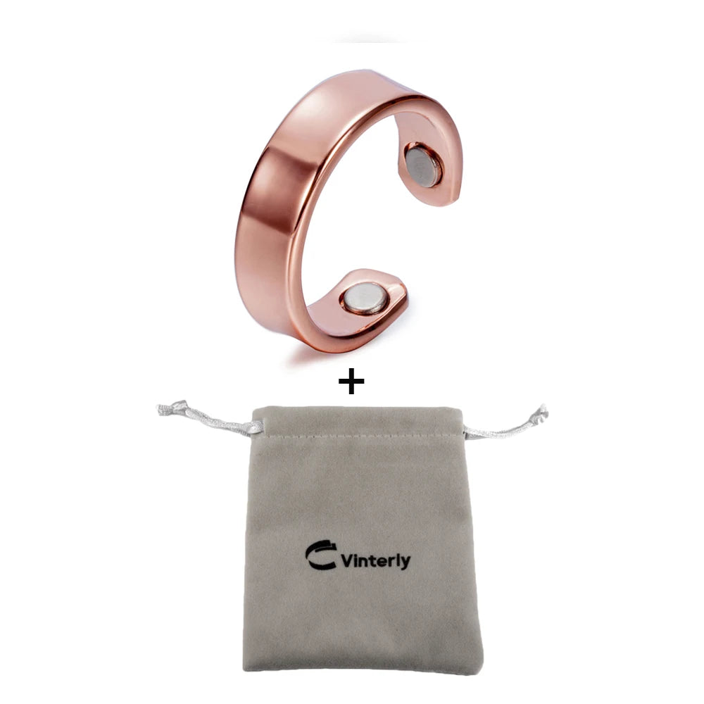 Vinterly Copper Adjustable Ring Men Health Energy Magnetic Copper Women Minimalist Open Cuff Finger Jewelry for Arthritis Relief