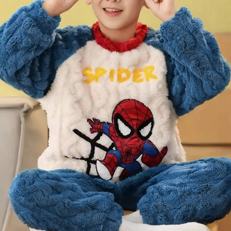 Autumn/Winter Disney Children Clothes Boys Sleepwear Set Flannel Thick Warm Pants Set Pajamas Two Pieces Kids Clothes Spiderman
