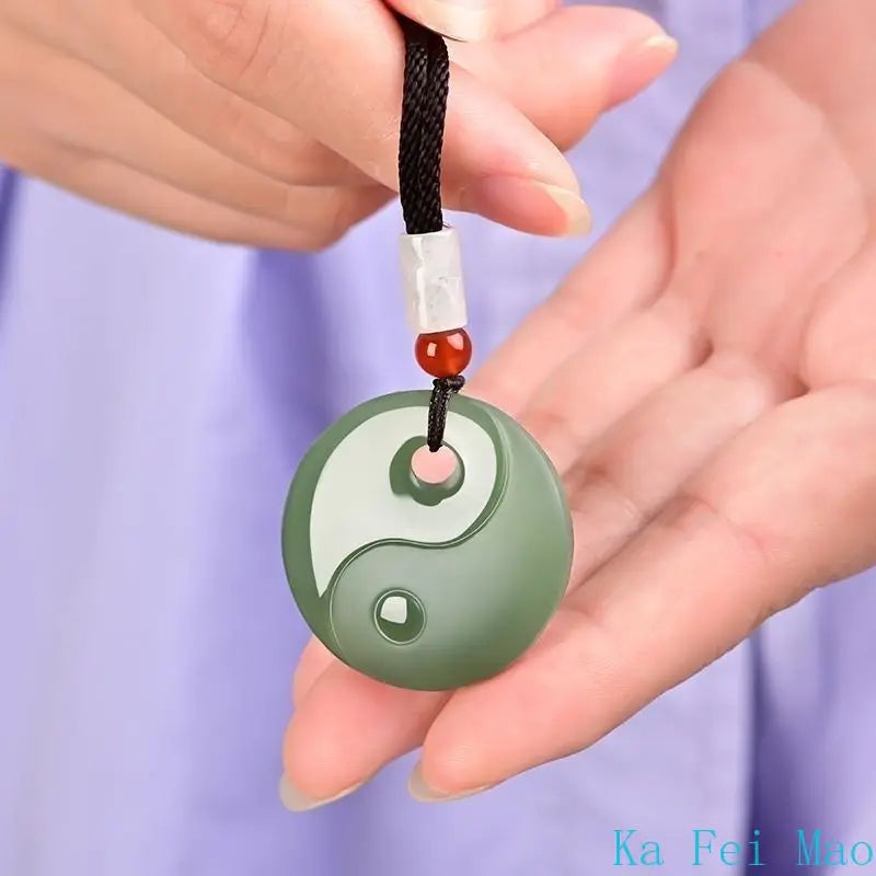 100% Natural Hotan Jade Pendant Tai Chi Bagua Heaven and Earth Pendant for Couples Necklace Pendant Fashion Feng Shui Jewelry
