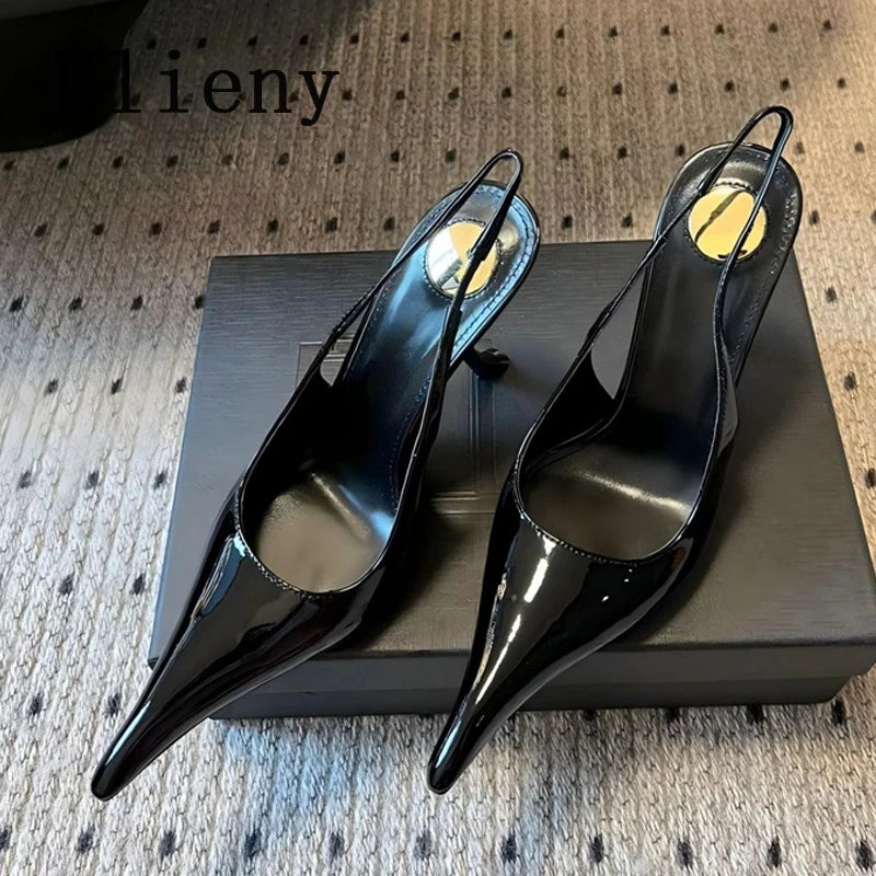 Hlieny Fashion Strange Style High Heels Sandals Sexy Pointed Toe Patent Leather Stiletto Shoes Women Pumps Zapatos De Mujer