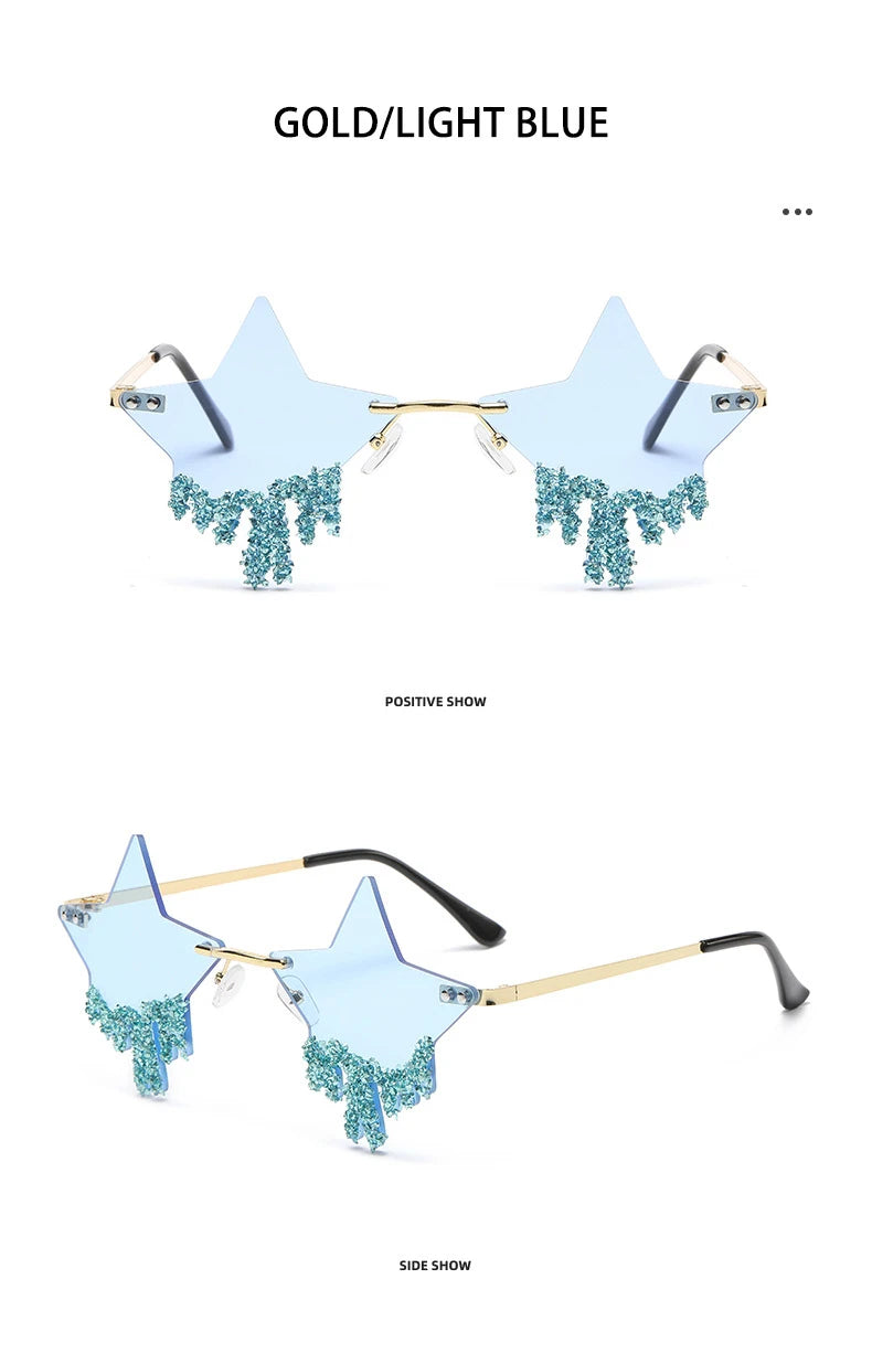 Shiny Luxury Diamonds Sunglasses Women Men Trends Punk Rimless Sun Glasses Female Personality Rhinestone Eyewear Shades UV400