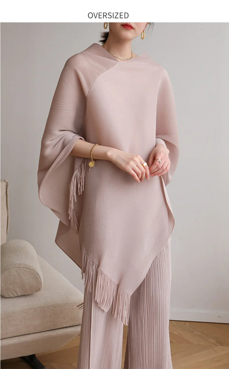 ALSEY Miyake Pleated Fringe Sleeveless Simple Shawl Jacket Autumn Spring New Light Luxury Solid Color Irregular Tops for Women's
