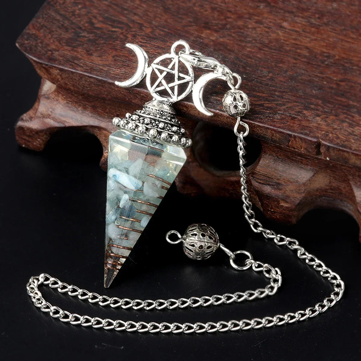 Natural Stone Three Phase Lunar Meditation Healing Tiger Eye Crystal Hexagonal Pyramid Spirit Pendulum Gift necklace