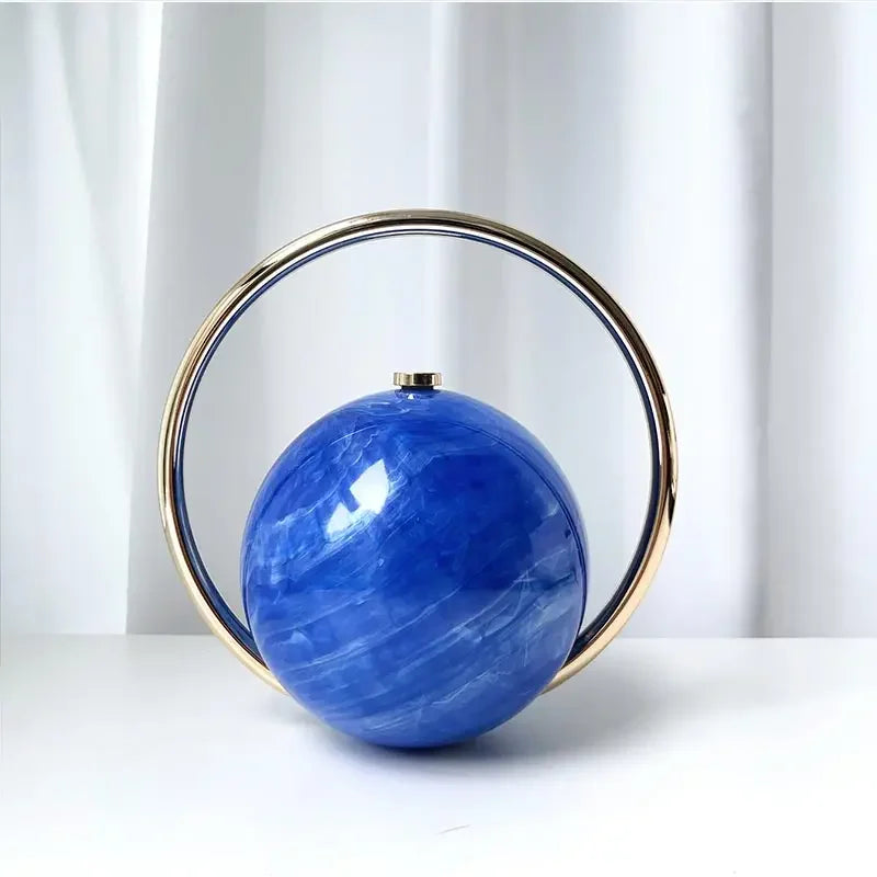  Designer Electroplating Circular Handle Handbag,Sphere Evening Elegant Clutch Purse,Women Fashion Marble Pattern Tote Bag