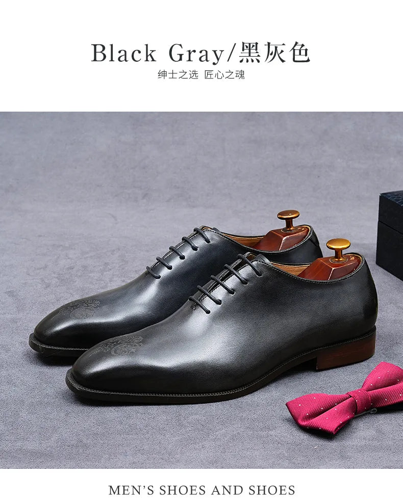 Elegant exclusive Men's Handmade Whole-Cut Leather Shoes | Genuine Cowhide, Leather Lining, Formal Business Wedding Dress Shoes