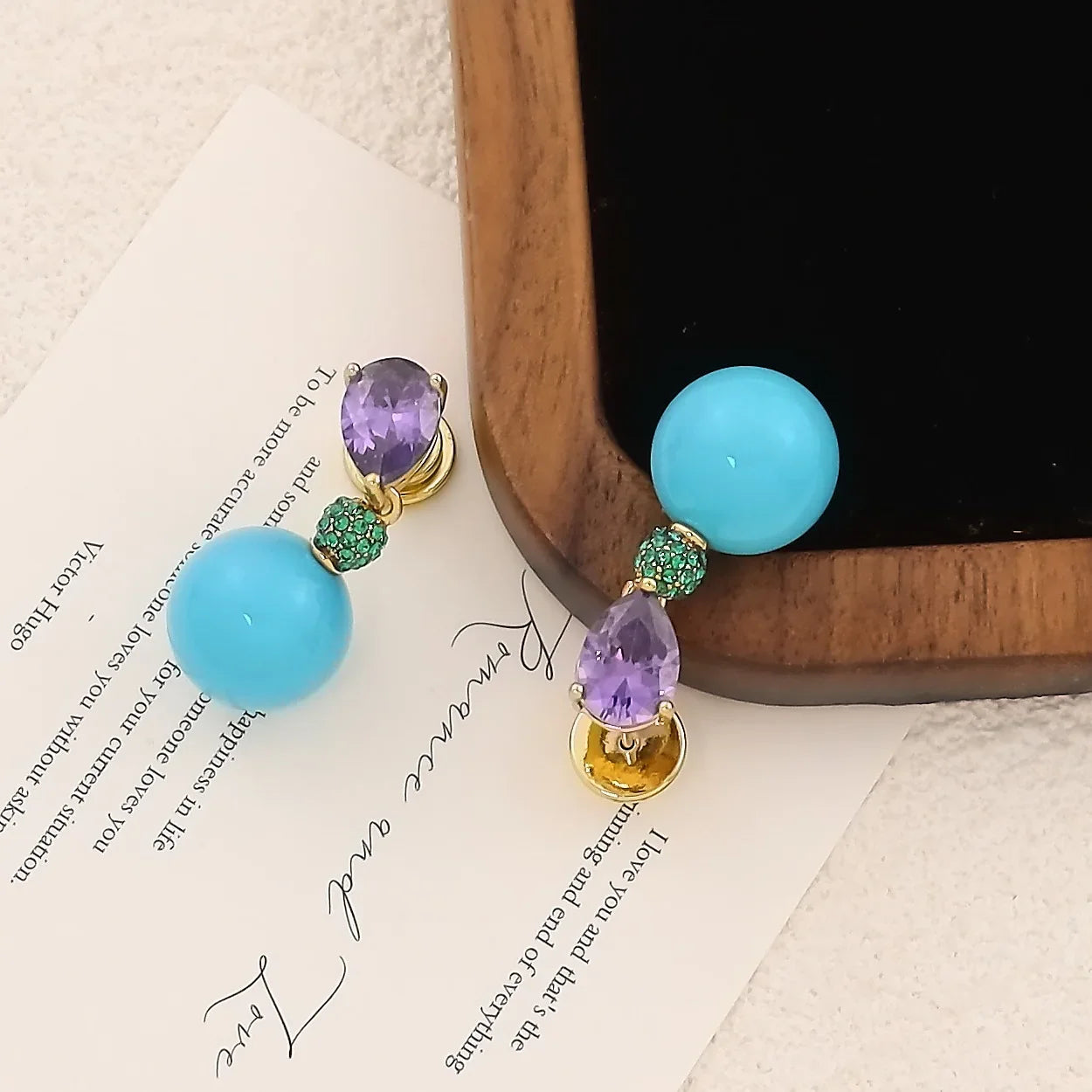 Elegant Purple Turquoise Zirconia Stud Earrings Fashionable Stylish Versatile High-End Feelings Bright Zircon Ear Jewelry
