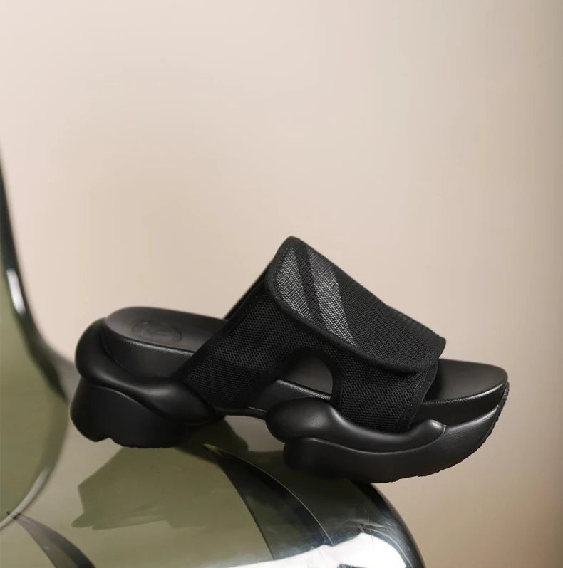 Ods Chic Women Real Genuine Leather Sandals Thick Sole Chunky Heels Goth Shoes Summer Ladies Flat Platform Sandal Punk Slide4142