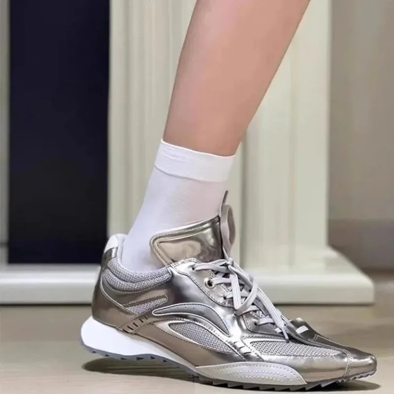 Trendy Pointed Toe Sport Shoes Heightening Gold And Silver Thread New Small Audience Design for Adult Women Summer Casual Shoes