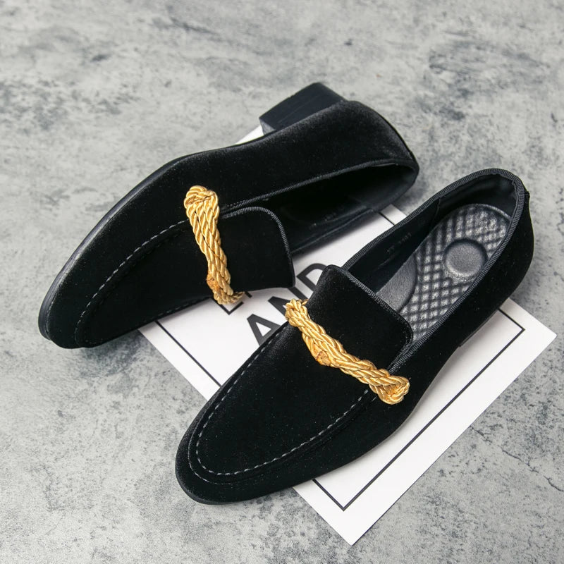 Men's Handmade Minimalist Suede Leather Shoes (Black Green Blue Brown) Velvet Leather Fried Dough Twists Rope Lefu Shoes for Men