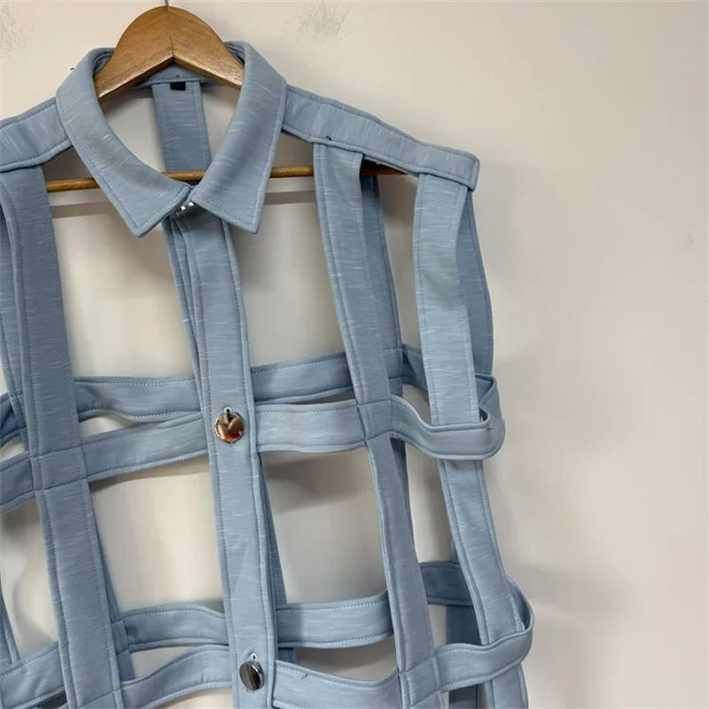 Recycled Sustainable fashion Single-breasted Tide Brand Fashion Design Personalized Shirt new Fashion Joker Temperament Hollow Ladies' Shirt