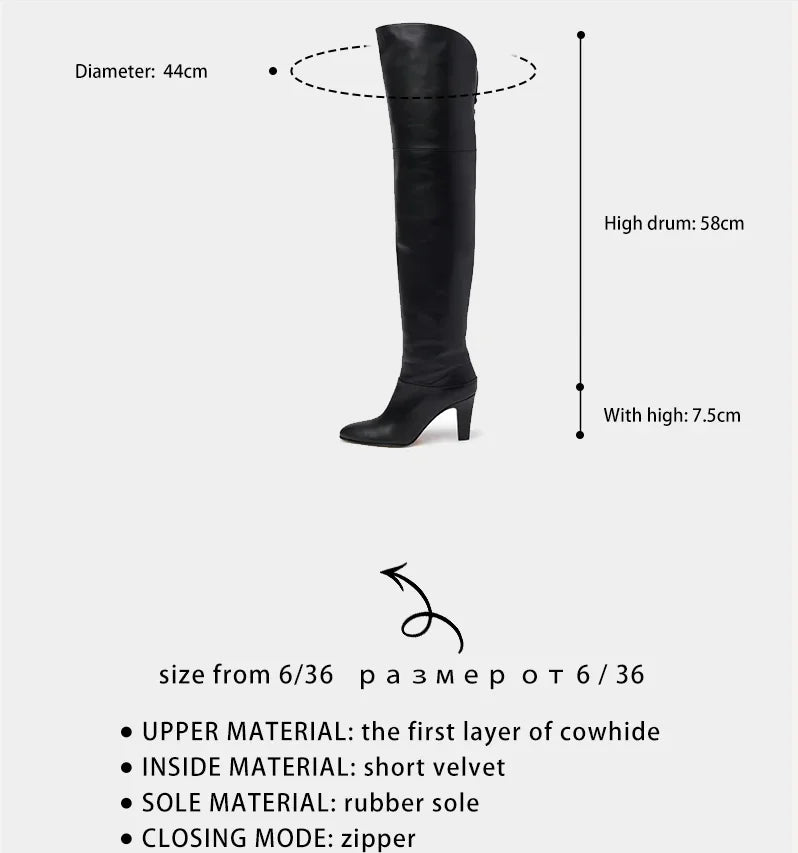 Elegant Leather Over The Knee Pleated Boots. Trendy Sexy Pointed Toe Stiletto.