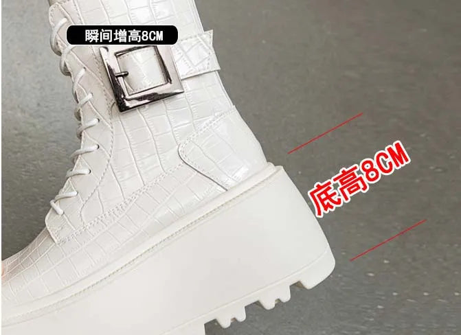 Fujin 8cm New Women Combat Boots Ankle Booties Platform Sneakers Spring Autumn Warm Fur Winter Genuine Leather Women Shoes Boot