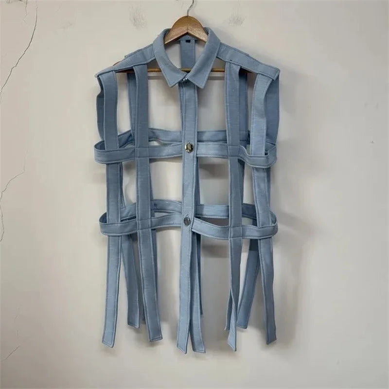 Recycled Sustainable fashion Single-breasted Tide Brand Fashion Design Personalized Shirt new Fashion Joker Temperament Hollow Ladies' Shirt