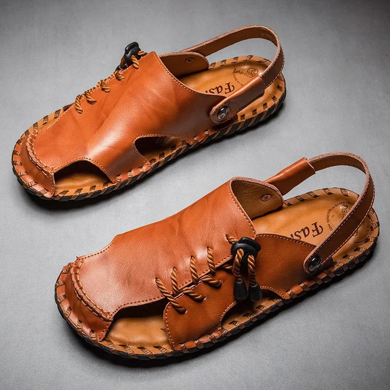 Fashion Mens Sandals Genuine Leather Summer Beach Slippers Male Non-Slip Soft Comfortable Outdoor Shoes High Quality Man Sandals