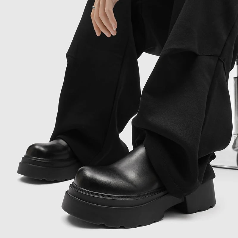 New Designer Mens Casual Leather Shoes Thick British Sole Male Business Footwear Fashion Platform Walking Shoes Non-Slip Loafers