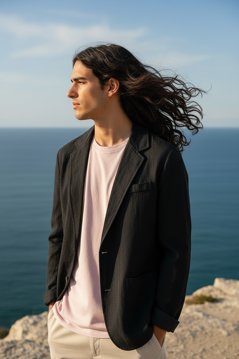 70% Linen 30% Cotton Breathable Men's Blazer Suit Jacket For Men Black Coat For Summer Business Lightweight Male Clothes 2024