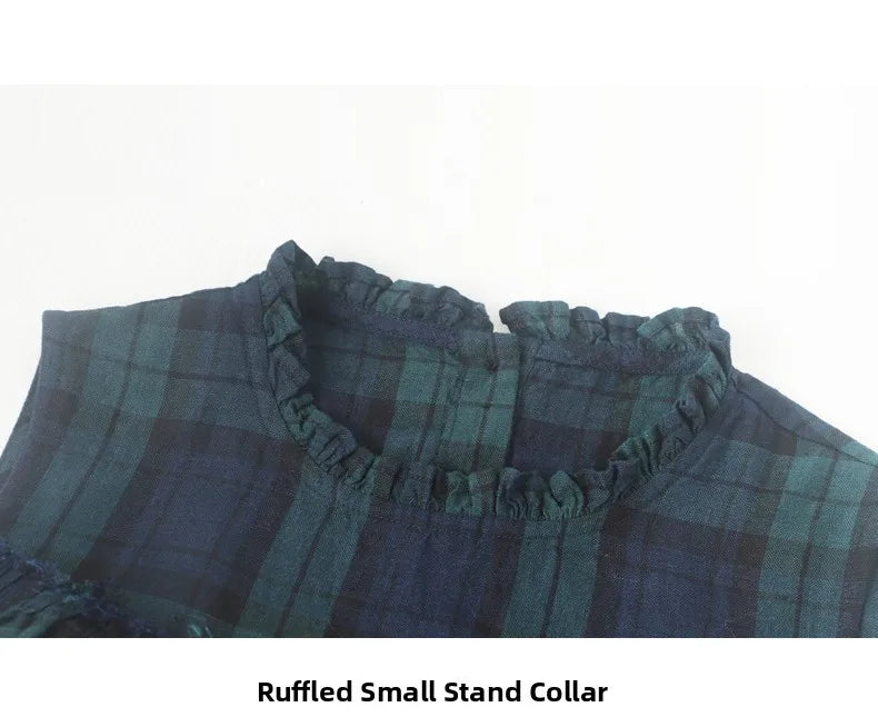 Summer 2026 Large Size Cotton Linen Plaid Vest Skirt Long Svel Dr Chest Splicing Wooden  Ear A-Line Dr